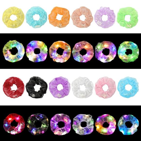 LED Scrunchies 12 pcs Glow in Dark Hair Ties Colorful Meteor Yarn Light Up main image 7